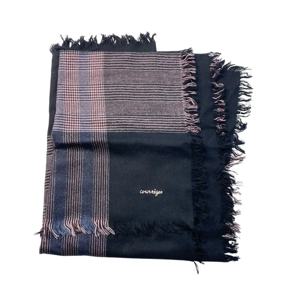 Vintage Courreges Wool Scarf Shawl Wrap Large Rectangular‎ Black Pink 56